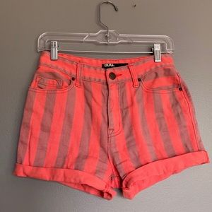 Orange and Purple Striped High Rise Denim Shorts